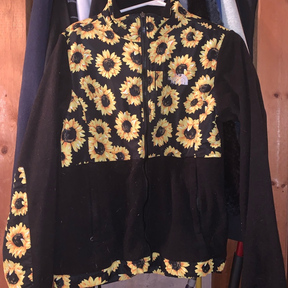 The North Face Black Jacket with Sunflower Print